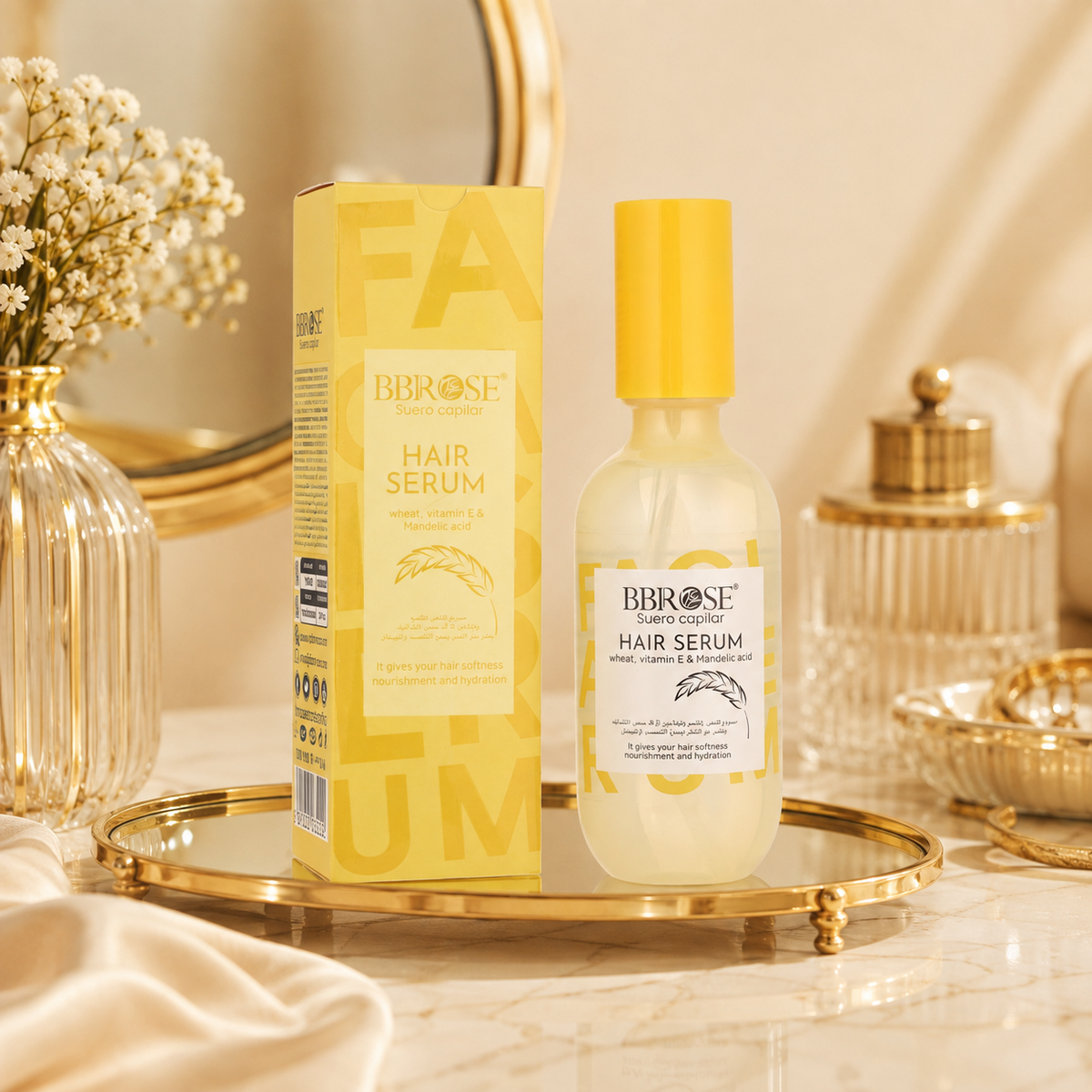 BBROSE Hair Serum with Wheat, Vitamin E & Mandelic Acid – Softening, Nourishing & Hydrating Hair Care