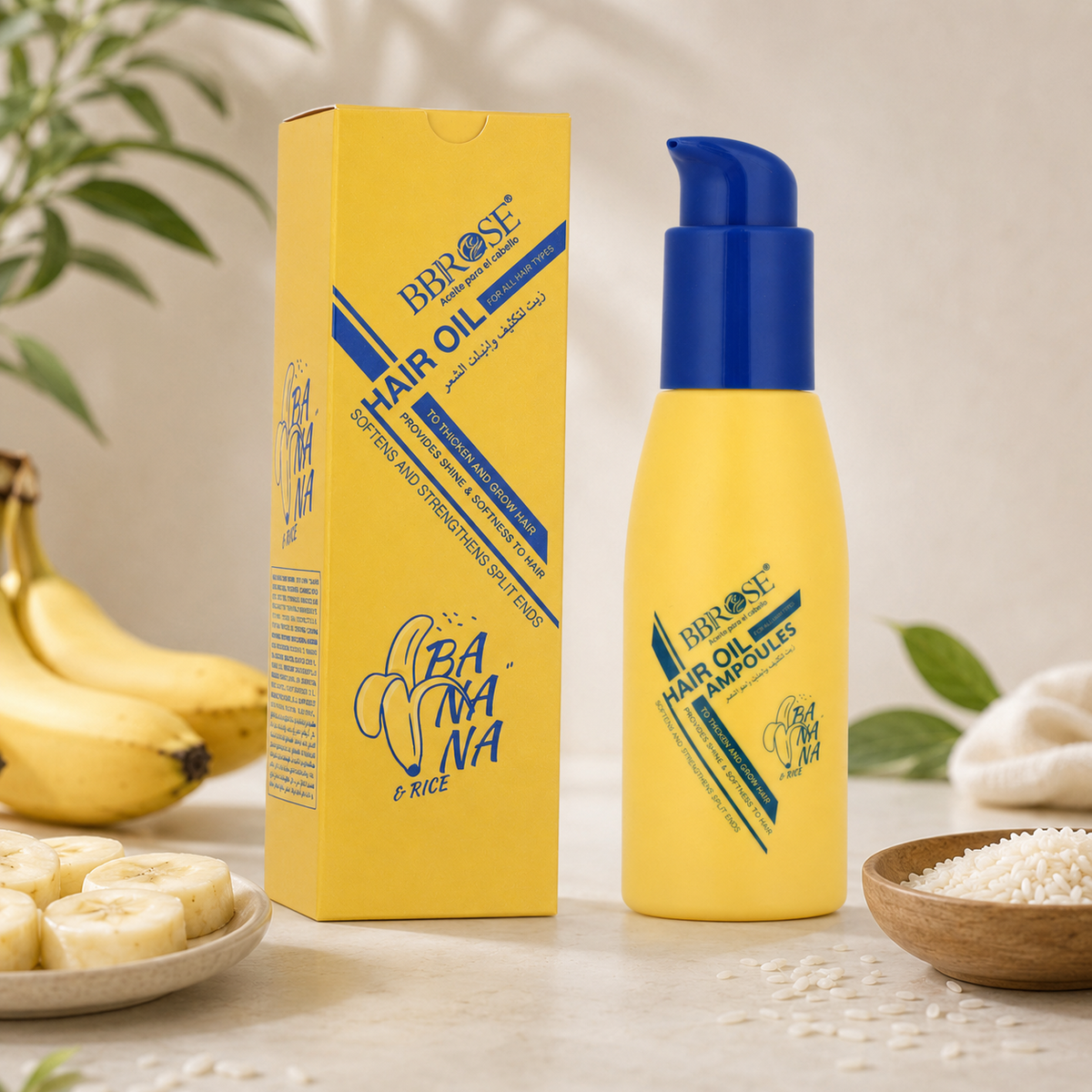 BBROSE Banana & Rice Hair Oil Ampoules – Strengthening, Shine & Split-End Care