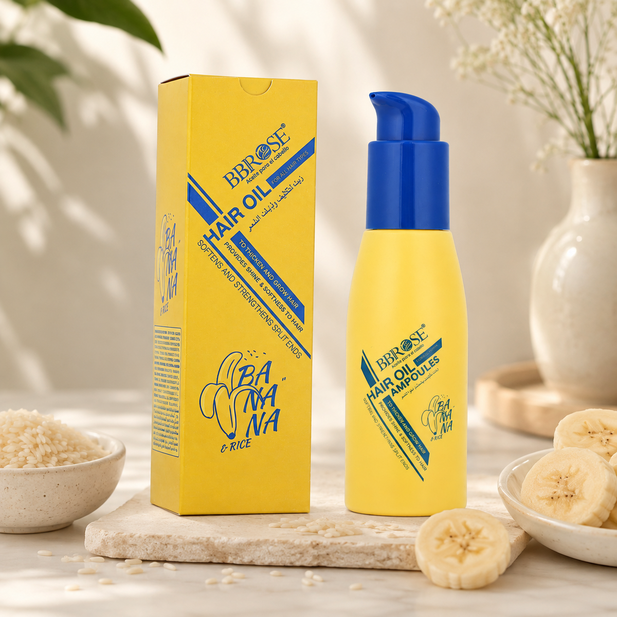 BBROSE Banana & Rice Hair Oil Ampoules – Strengthening, Shine & Split-End Care