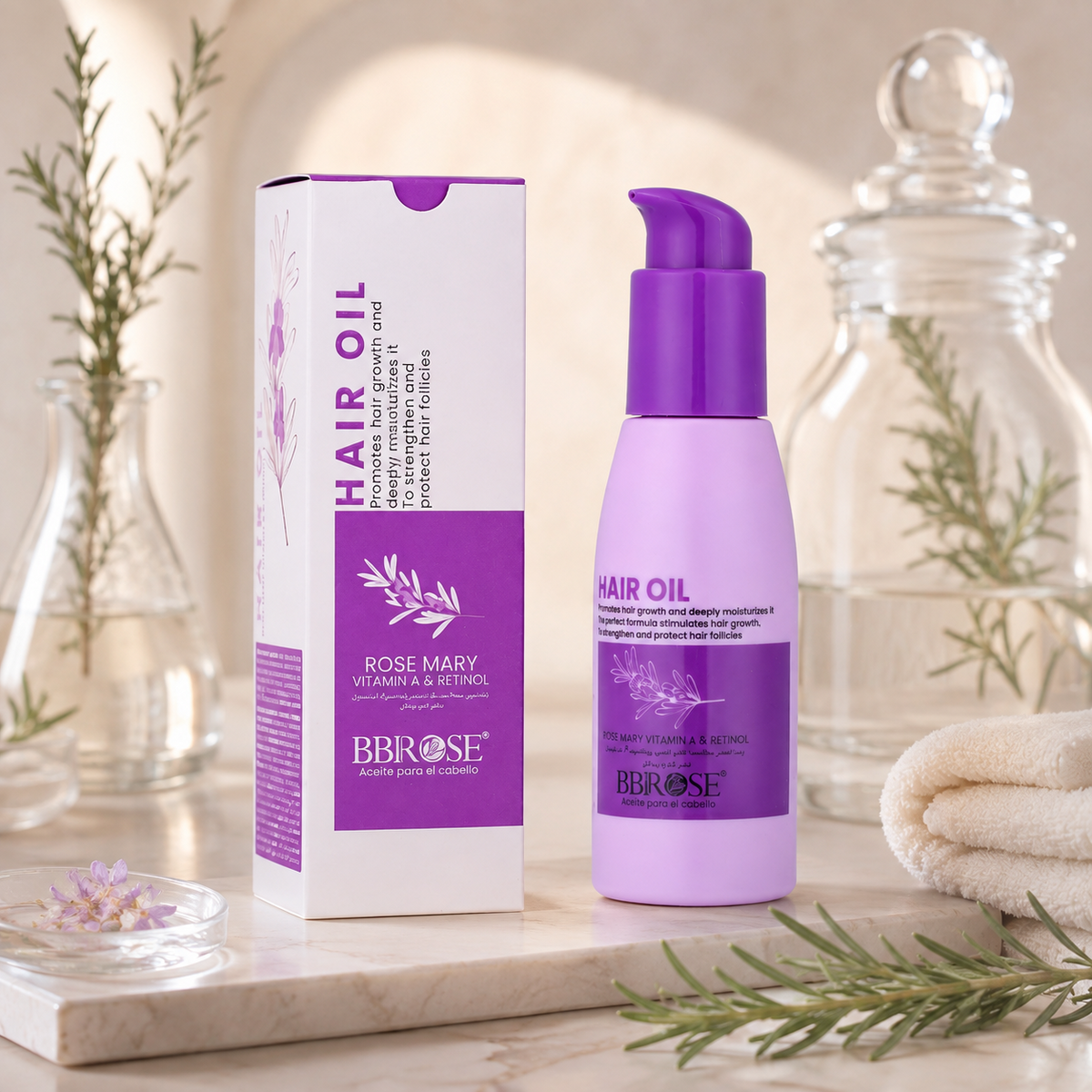 Hair Oil With Rosemary, Vitamin A And Retinol Promotes Hair Growth, Strengthen And Protect Hair Follicles 100ml