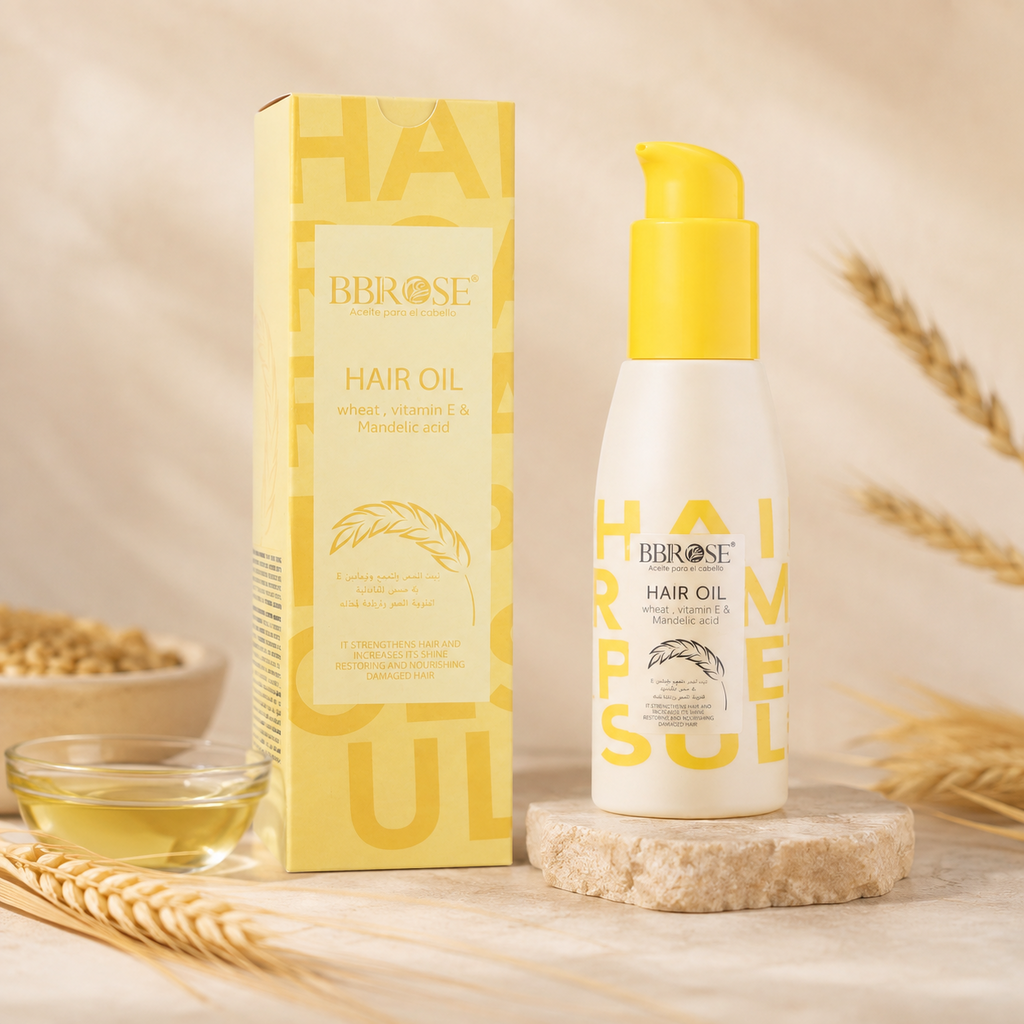 BBROSE Hair Oil with Wheat, Vitamin E & Mandelic Acid – Strengthening and Nourishing Care for Damaged Hair