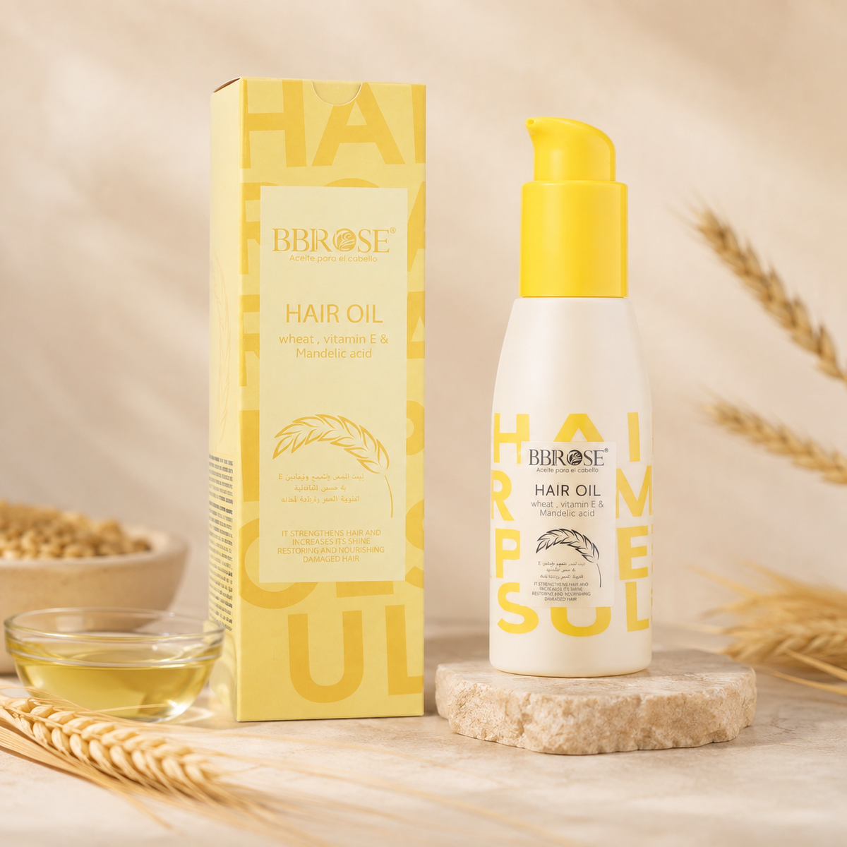 BBROSE Hair Oil with Wheat, Vitamin E & Mandelic Acid – Strengthening and Nourishing Care for Damaged Hair