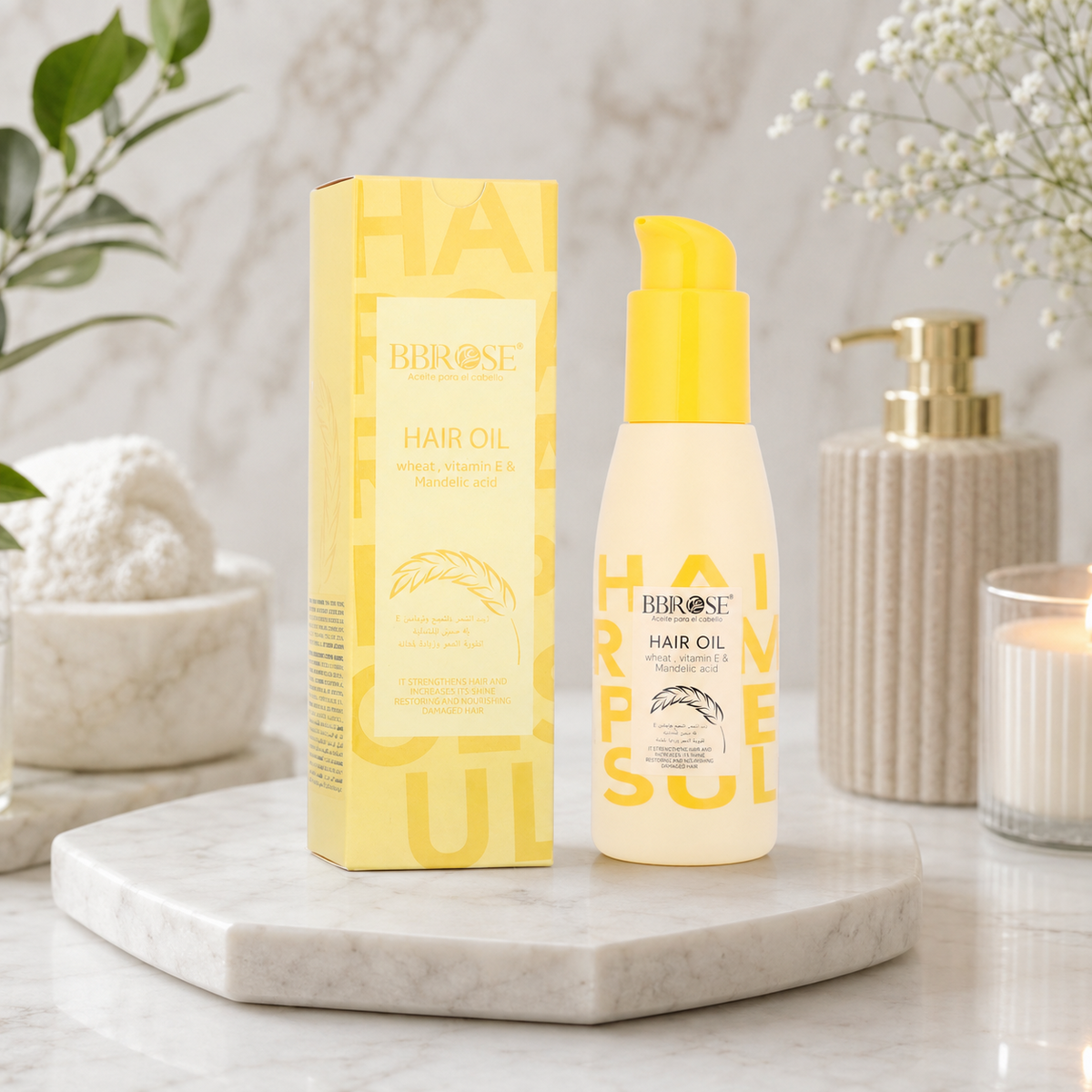 BBROSE Hair Oil with Wheat, Vitamin E & Mandelic Acid – Strengthening and Nourishing Care for Damaged Hair