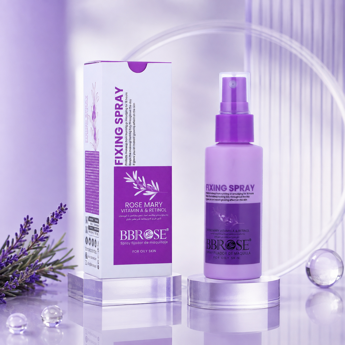 Rosemary Vitamin A & Retinol Fixing Spray (60ml) | 18-Hour Makeup Protection from Smudging & Running | Long-Lasting & Oil-Control Formula | Instant Glow for a Fresh Look