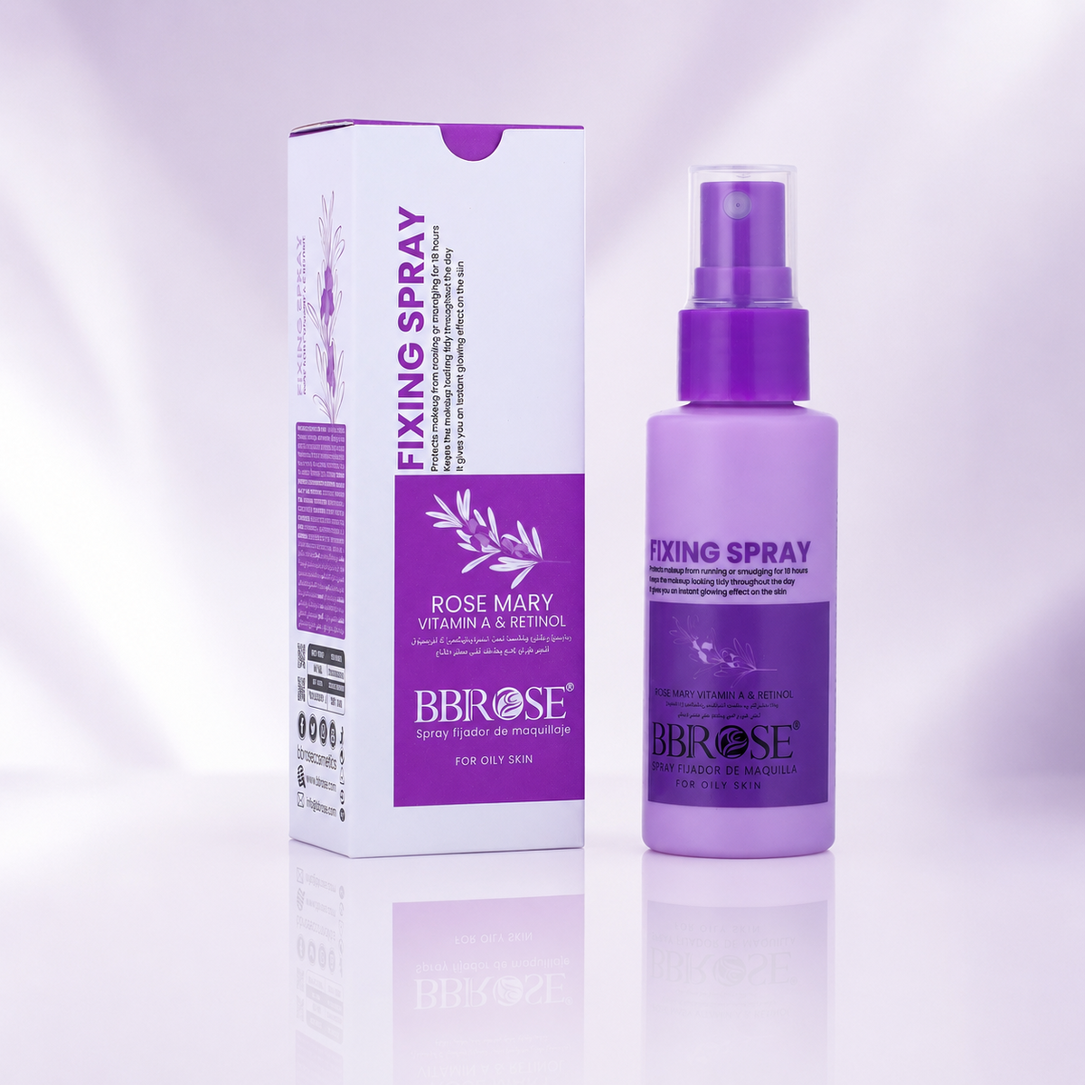 Rosemary Vitamin A & Retinol Fixing Spray (60ml) | 18-Hour Makeup Protection from Smudging & Running | Long-Lasting & Oil-Control Formula | Instant Glow for a Fresh Look