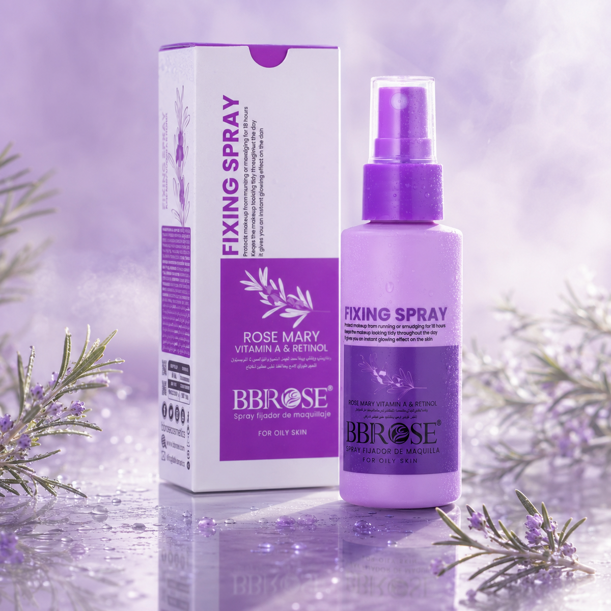 Rosemary Vitamin A & Retinol Fixing Spray (60ml) | 18-Hour Makeup Protection from Smudging & Running | Long-Lasting & Oil-Control Formula | Instant Glow for a Fresh Look