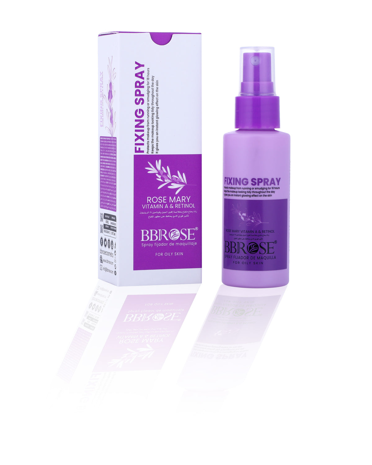 Rosemary Vitamin A & Retinol Fixing Spray (60ml) | 18-Hour Makeup Protection from Smudging & Running | Long-Lasting & Oil-Control Formula | Instant Glow for a Fresh Look