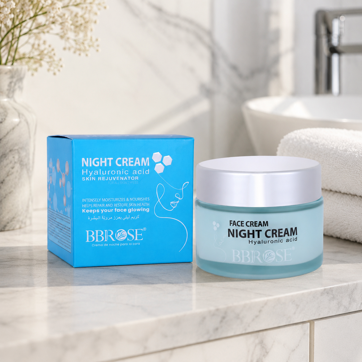 BBROSE Hyaluronic Acid Night Cream – Intensive Moisturizing and Skin-Rejuvenating Face Cream for All Skin Types