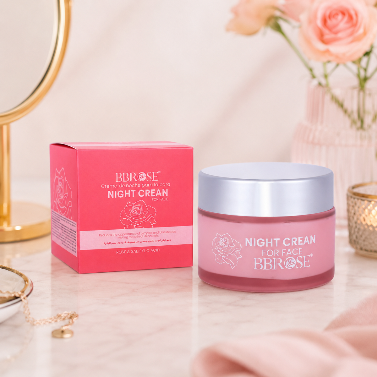 Rose & 2% Salicylic Acid Night Cream – 50ml Nourishing & Hydrating Overnight Moisturizer | Anti-Aging Formula with Natural Rose Extract | Reduces Fine Lines, Wrinkles | Paraben-Free