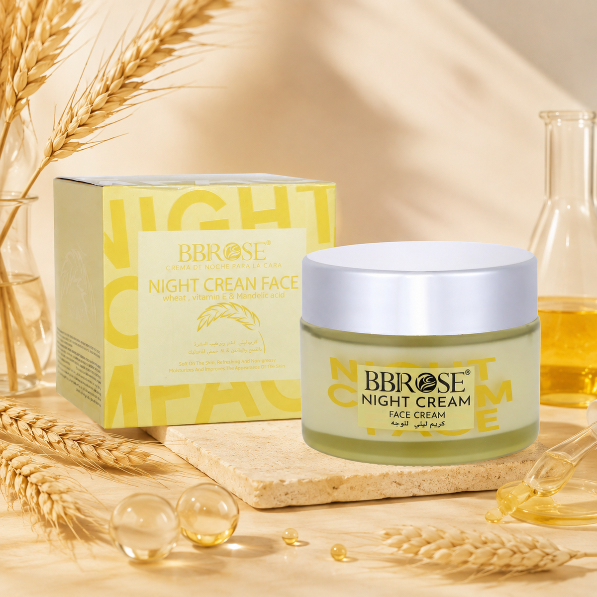 BBROSE Wheat, Vitamin E & Mandelic Acid Night Cream – Refreshing, Non-Greasy Overnight Facial Moisturizer