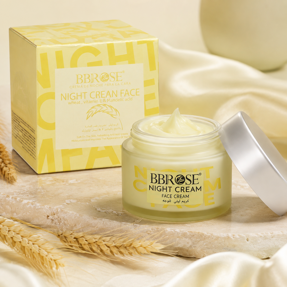 BBROSE Wheat, Vitamin E & Mandelic Acid Night Cream – Refreshing, Non-Greasy Overnight Facial Moisturizer