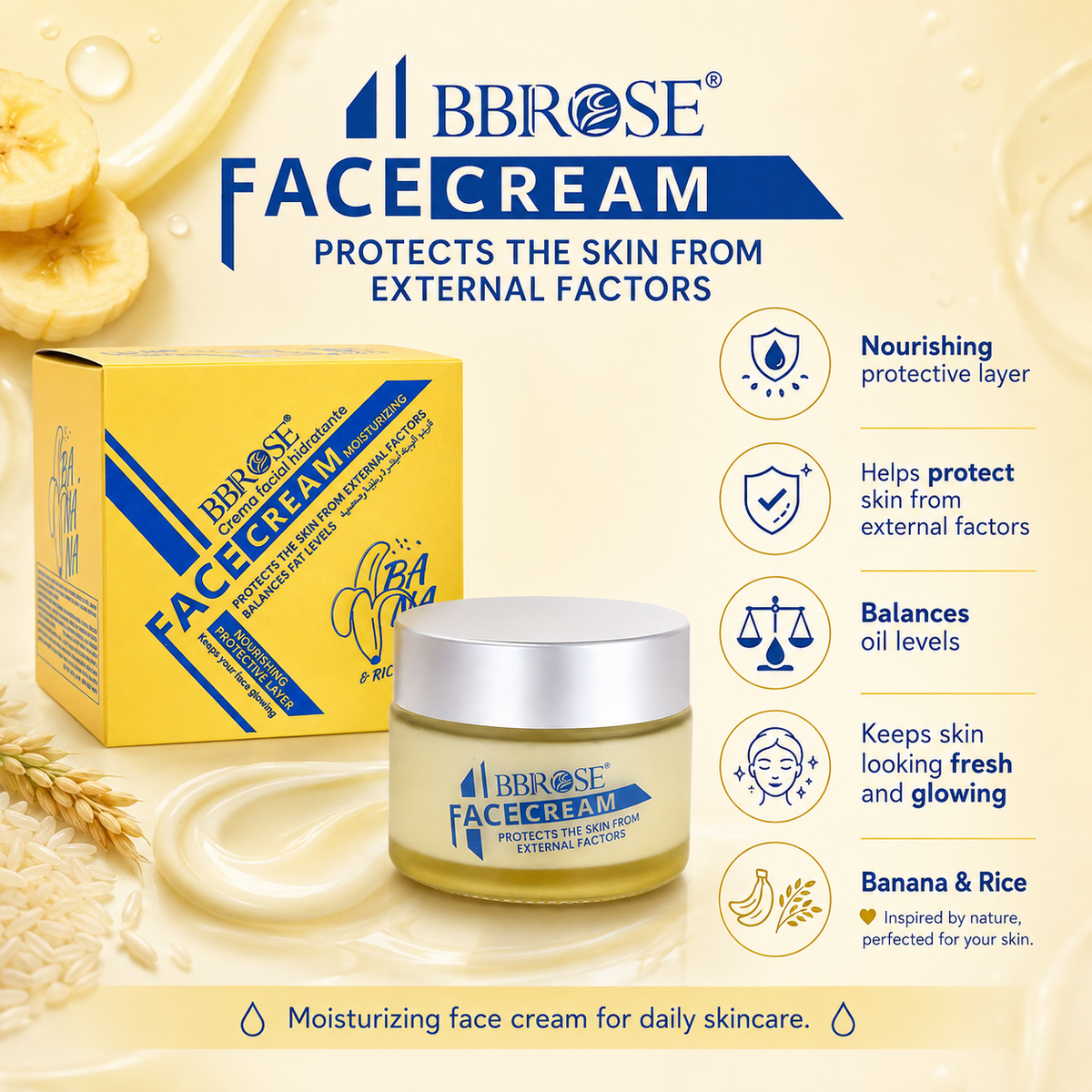 Banana & Rice Moisturizing Face Cream – Nourishing Protective Cream for Balanced, Glowing Skin