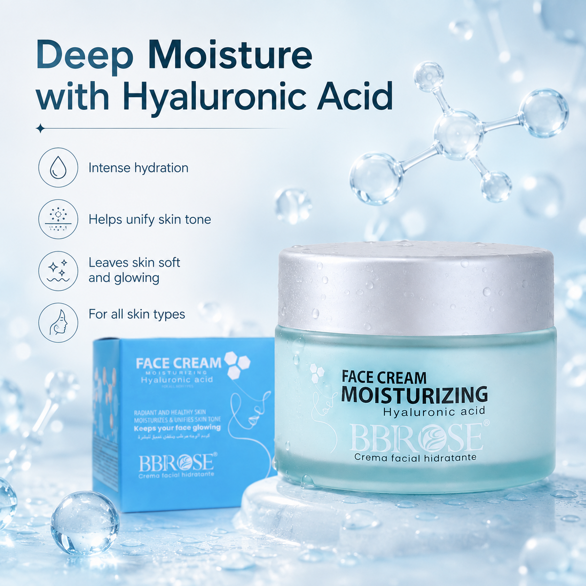 Hyaluronic Acid Moisturizing Face Cream – Hydrating and Tone-Unifying Facial Cream for All Skin Types