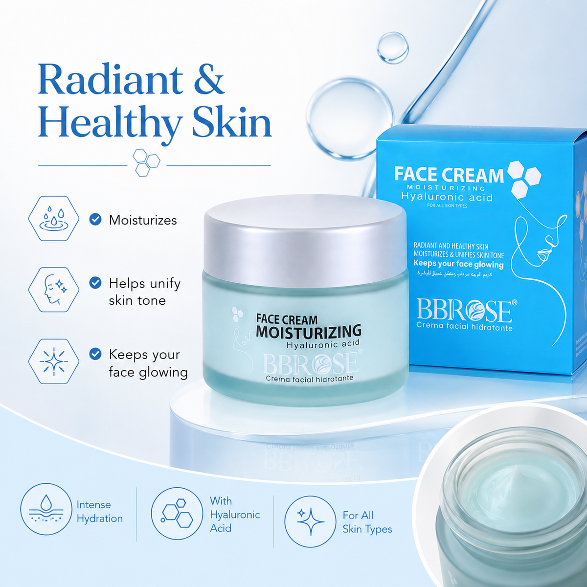Hyaluronic Acid Moisturizing Face Cream – Hydrating and Tone-Unifying Facial Cream for All Skin Types