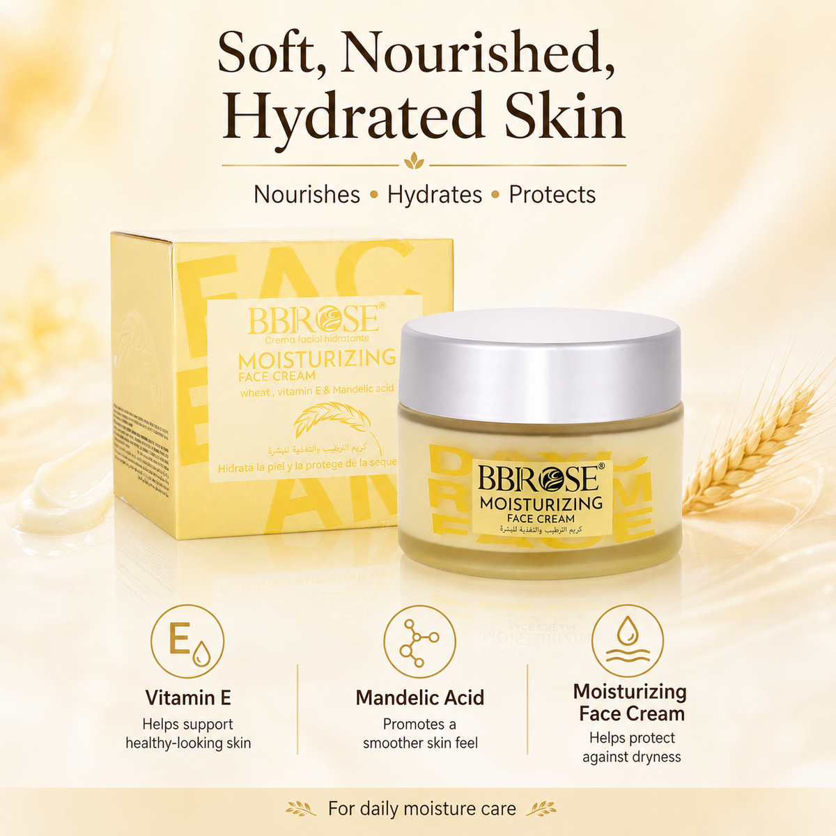 Wheat, Vitamin E & Mandelic Acid Moisturizing Face Cream – Hydrating and Nourishing Facial Cream