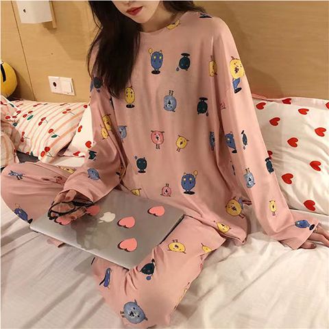 Sweet Feminine All-Season 2 Pcs Women 's Long Sleeve Sleep Set | Color: Style 1 | Image 1