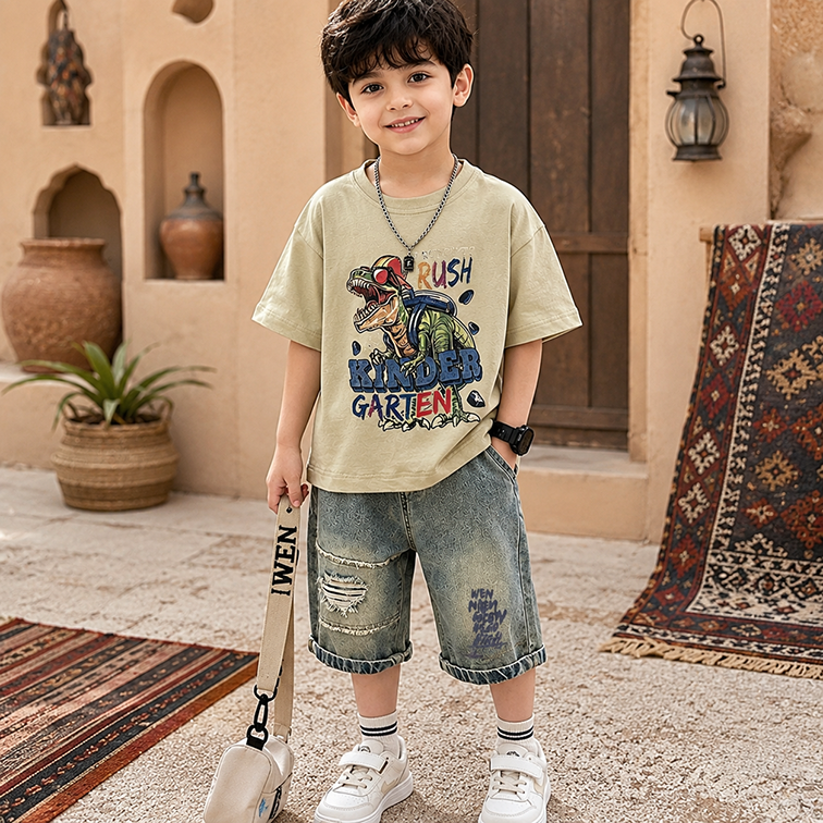 Casual Sporty Summer 2-Piece Boys' Pants Suit, Ages 3-13 | Color: Green | Image 1