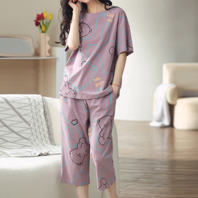 Minimalist Summer 2 Pcs Women 's Short  Sleeve Sleep Set | Color: Peach Pink | Image 3