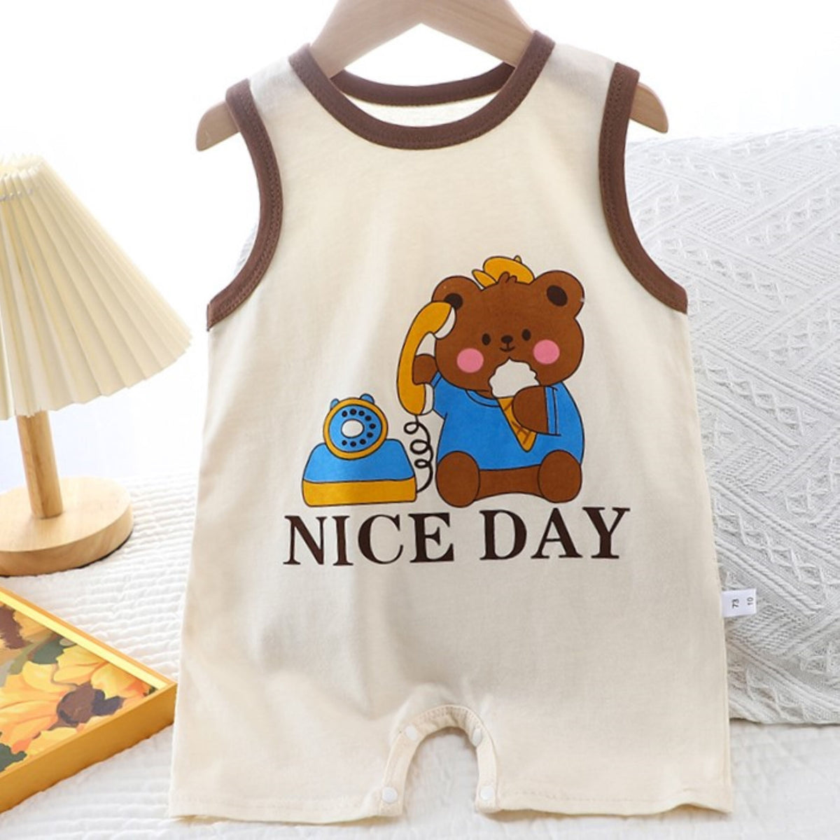 Minimalist Summer Unisex Baby Jumpsuit, Ages 1-12 Months | Color: Coffee | Image 2