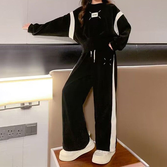 Casual Sporty Spring 2-Piece Girls' Pants Suit, Ages 4-14 | Color: Black | Image 3