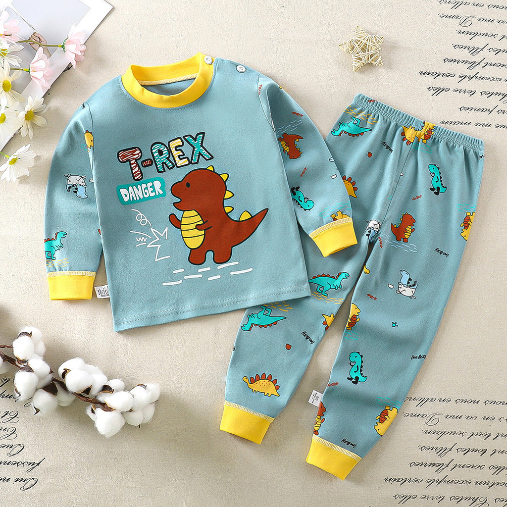 Minimalist Autumn 2-Piece Unisex Baby Pajama Set, Ages 6-24 Months | Color: Dark Green | Image 1