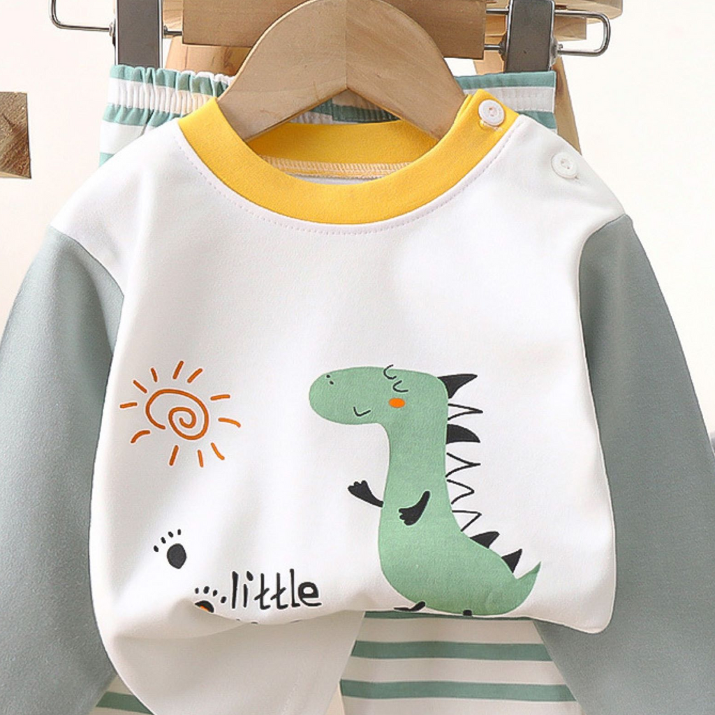 Minimalist Autumn 2-Piece Unisex Baby Pajama Set, Ages 6-24 Months | Color: White | Image 2