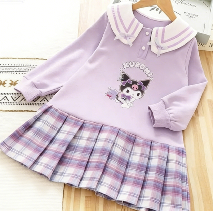 Modern Chic All-Season Casual Sporty Winter Girls' Hoodie Dress, Ages 4-14 | Color: Purple | Image 1