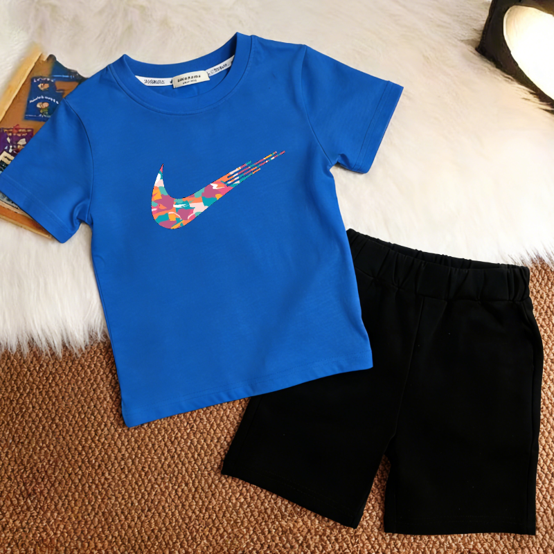 Modern Chic All-Season Casual Sporty Summer Unisex Kids' Pants Suit | Color: Blue | Image 1