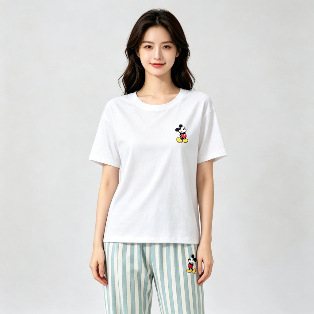 Modern Chic All-Season Sweet Feminine Summer 2 Pcs Women 's Short  Sleeve Sleep Set | Color: Style 2 | Image 2