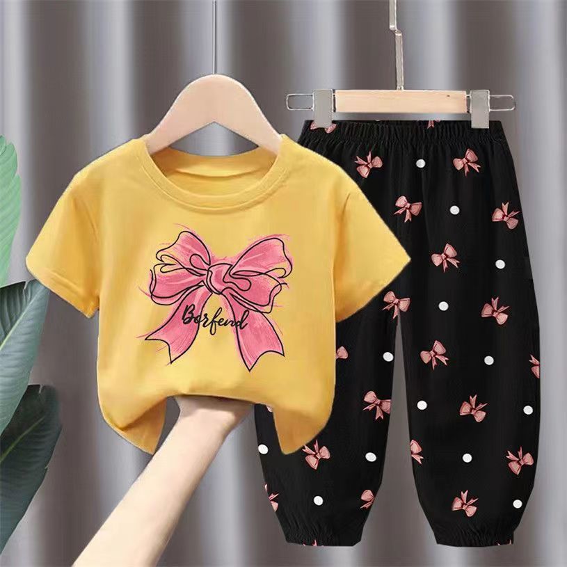 Minimalist Summer 2-Piece Unisex Kids' Pants Suit, Ages 2-7 | Color: Yellow | Image 1