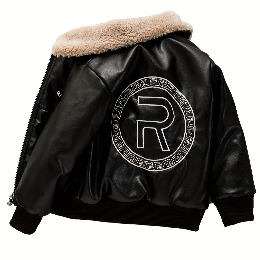 Modern Chic All-Season Trendy Winter Boys' Leather Jacket, Ages 3-14 | Color: Black | Image 2