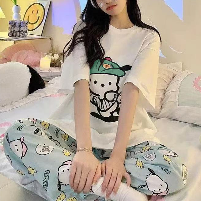 Sweet Feminine Summer 2 Pcs Women 's Short  Sleeve Sleep Set | Color: Style 3 | Image 1
