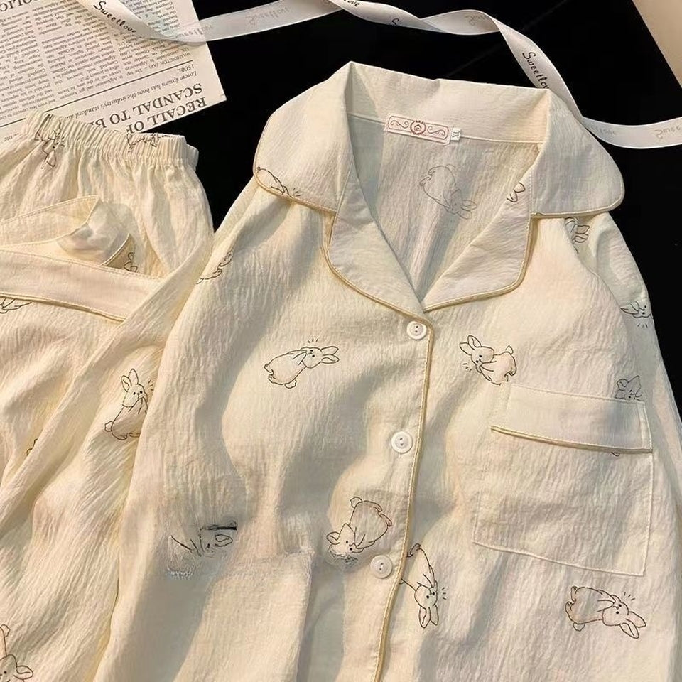 Sweet & Cute All-Season 2 Pcs Women 's Long Sleeve Sleep Set | Color: Beige | Image 3