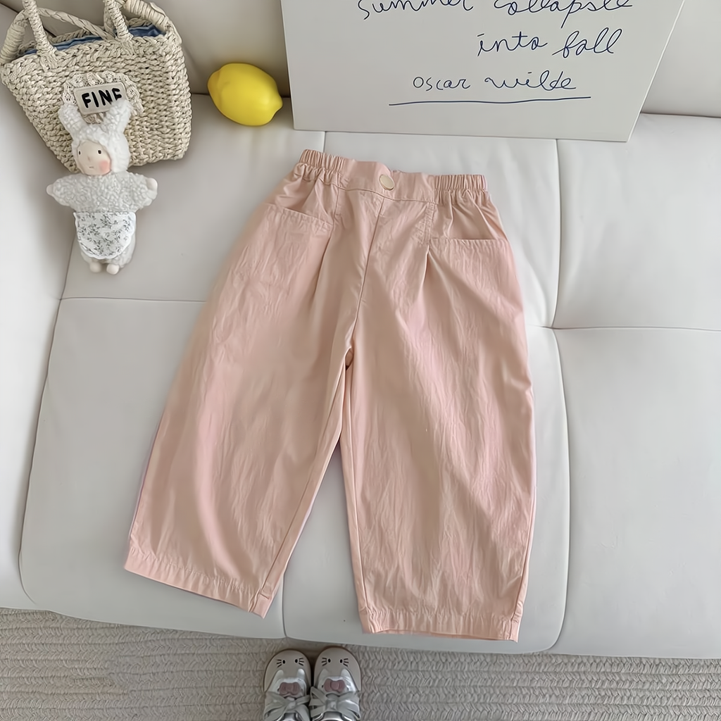 Minimalist Summer Girls' Loose Pants, Ages 2-9 | Color: Pink | Image 1