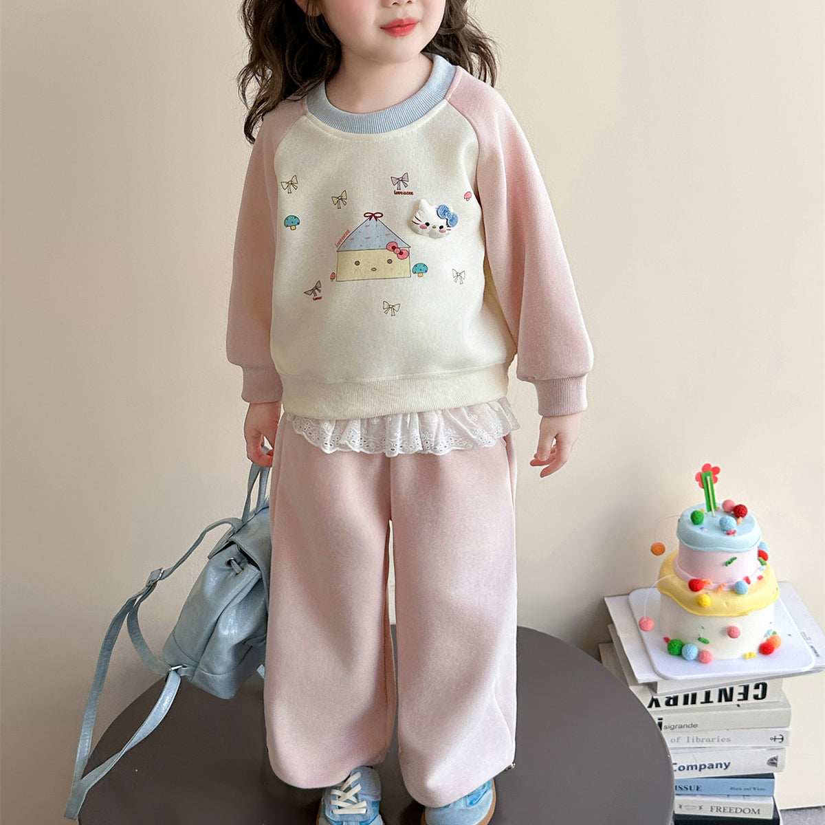 Sweet & Cute Autumn 2-Piece Girls' Pants Suit, Ages 2-9 | Color: Pink | Image 3