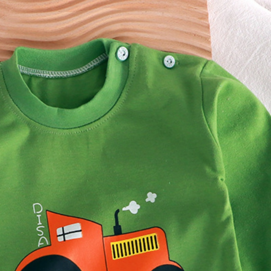 Minimalist Autumn 2-Piece Boys' Pajama Set, Ages 2-9 | Color: Green&Coffee | Image 3
