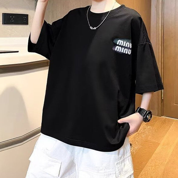 Modern Chic All-Season Minimalist Summer Boys' T-Shirt, Ages 4-14 | Color: Black | Image 1