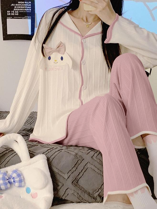 Modern Chic Sweet Feminine All-Season 2 Pcs Women 's Long Sleeve Sleep Set | Color: Style 1 | Image 1