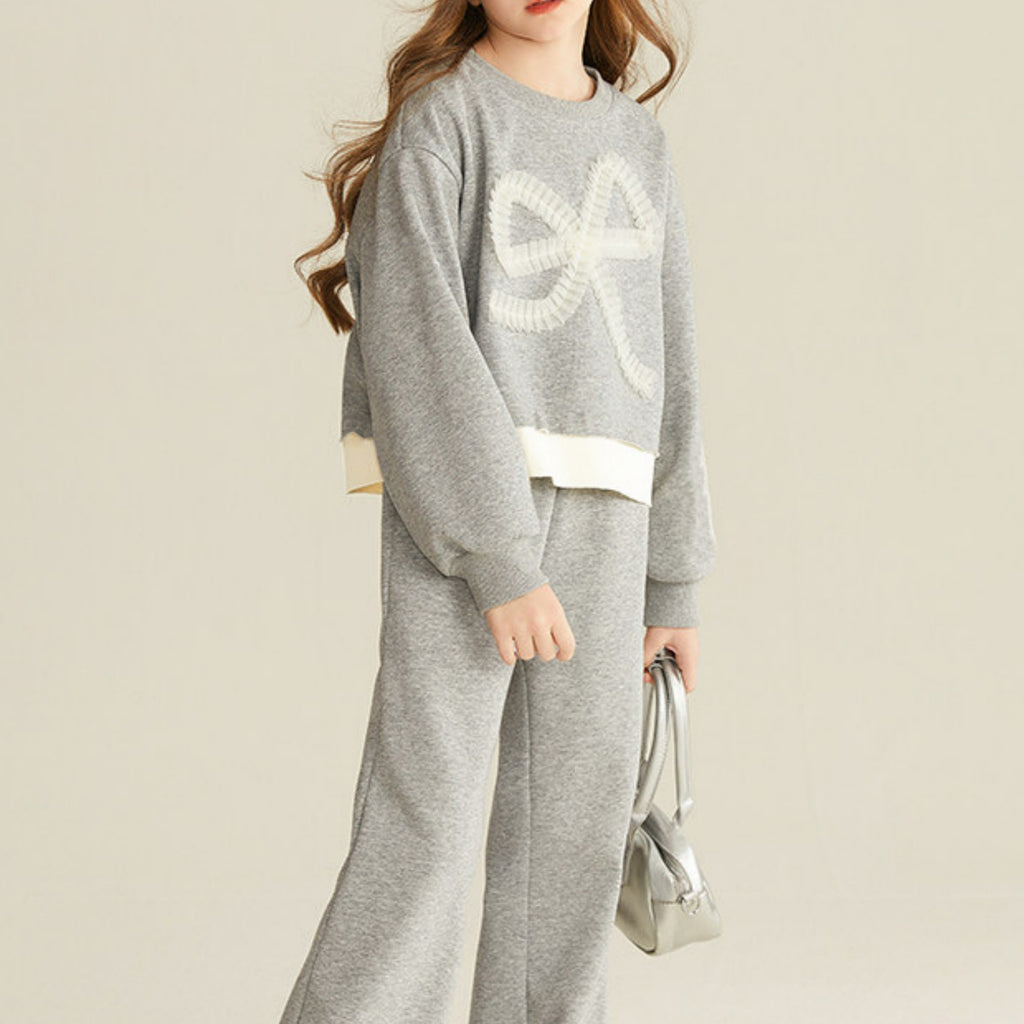 Modern Chic All-Season Minimalist Spring Girls' Pants Suit, Ages 4-14 | Color: Grey | Image 2