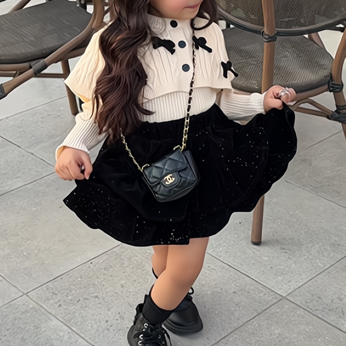 Elegant Winter 2-Piece Girls' Dress Suit, Ages 2-9 | Color: Beige | Image 1
