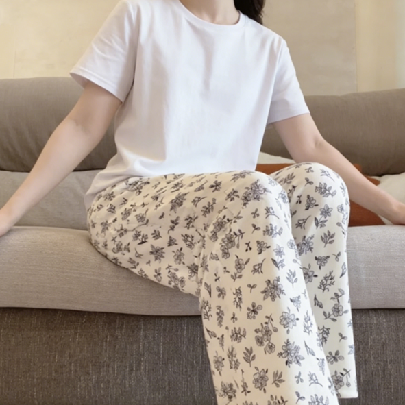Sweet Feminine Summer 2 Pcs Women 's Short  Sleeve Sleep Set | Color: Style 2 | Image 1