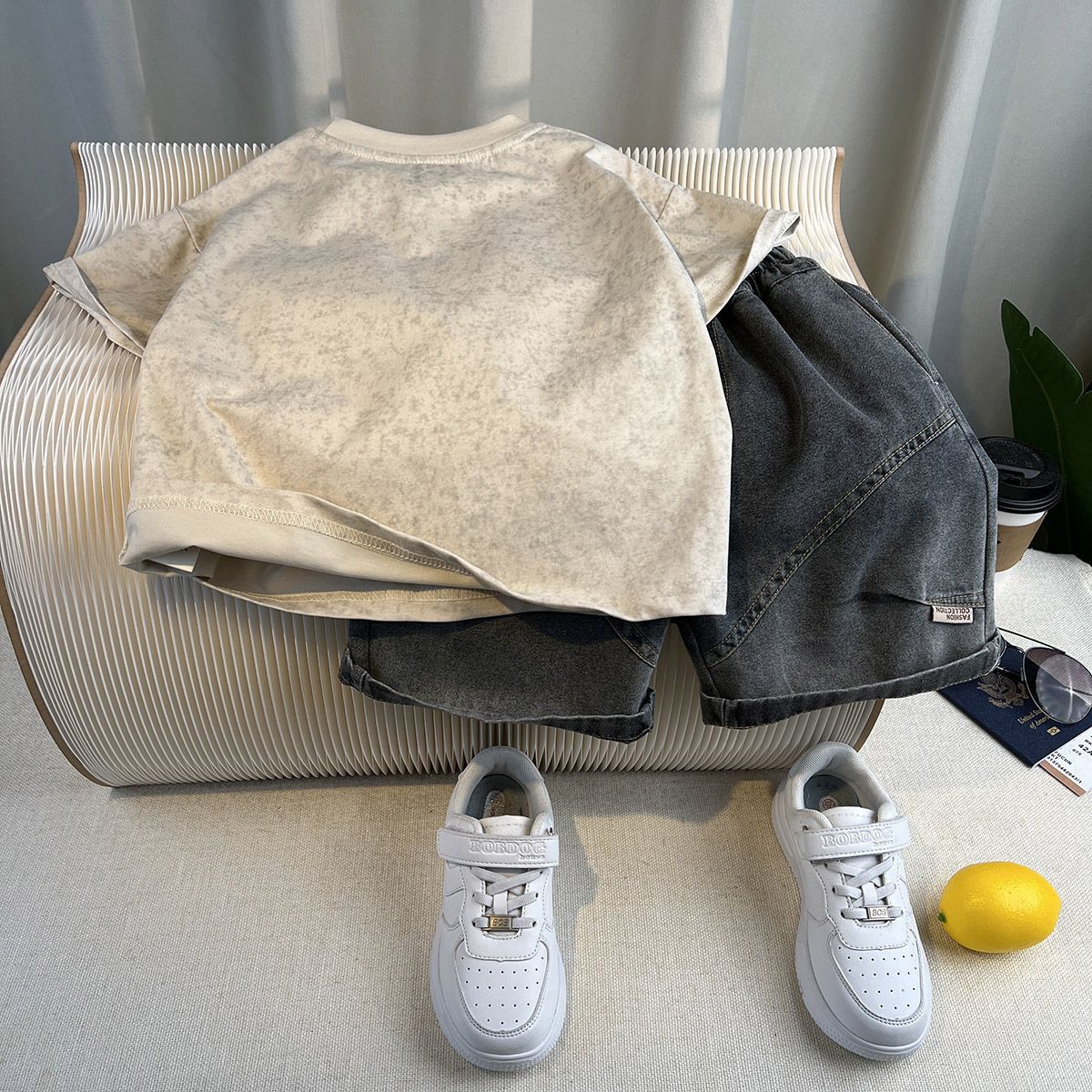 Casual Sporty Summer 2-Piece Boys' Pants Suit, Ages 2-9 | Color: Beige | Image 2