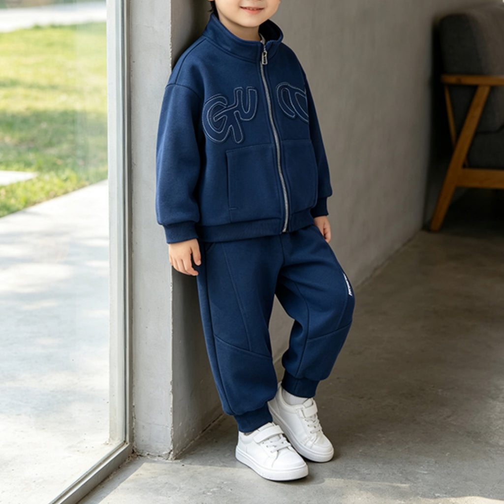 Modern Chic All-Season Casual Sporty Autumn 2-Piece Boys' Pants Suit, Ages 2-7 | Color: Blue | Image 1