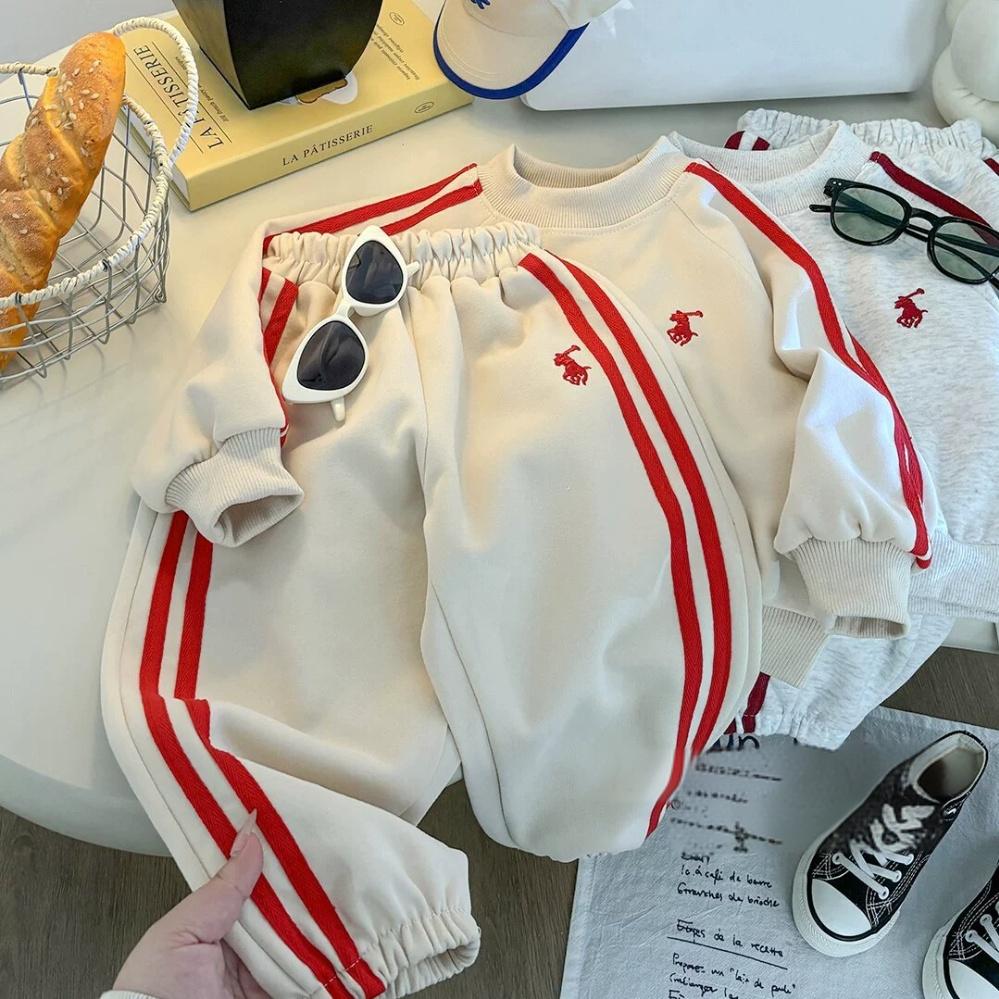 Modern Chic All-Season Casual Sporty Autumn 2-Piece Unisex Kids' Pants Suit, Ages 2-13 | Color: Apricot | Image 1