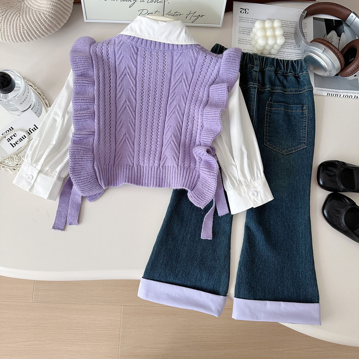 Sweet & Cute Autumn 3-Piece Girls' Pants Suit, Ages 2-9 | Color: Purple | Image 3
