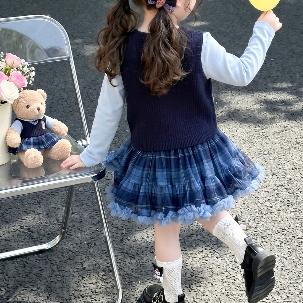 Trendy Autumn 3-Piece Girls' Dress Suit, Ages 2-9 | Color: Blue | Image 3