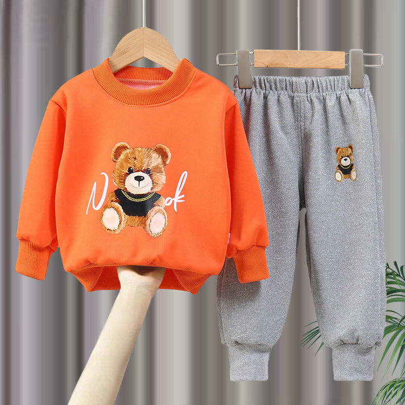 Minimalist Autumn 2-Piece Unisex Kids' Pants Suit, Ages 2-9 | Color: Orange | Image 1