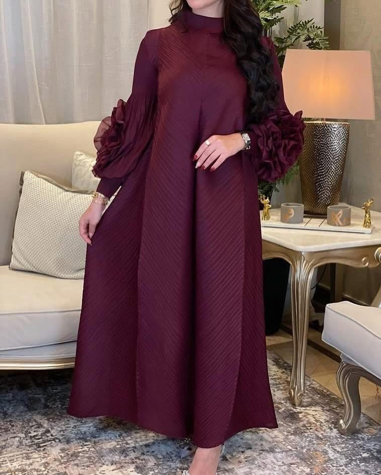 Modest All-Season Jalabiya Kaftan | Color: Red | Image 1