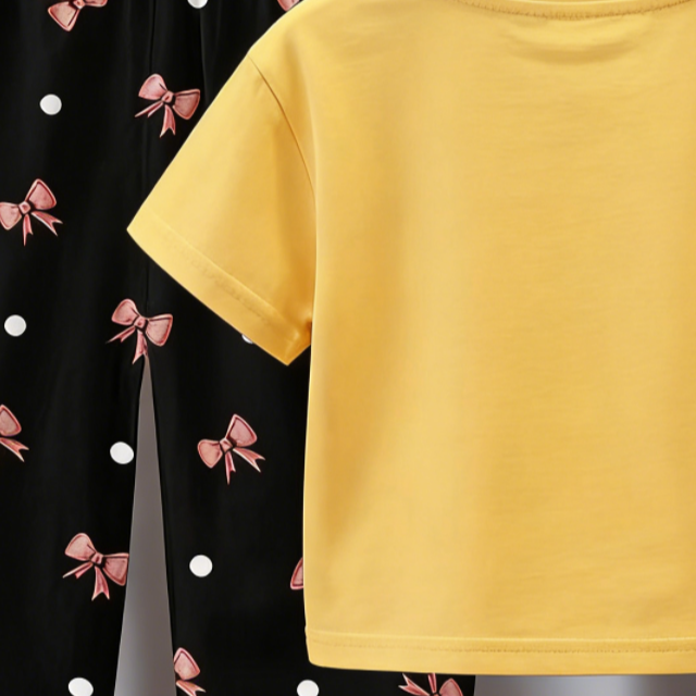 Minimalist Summer 2-Piece Unisex Kids' Pants Suit, Ages 2-7 | Color: Yellow | Image 2