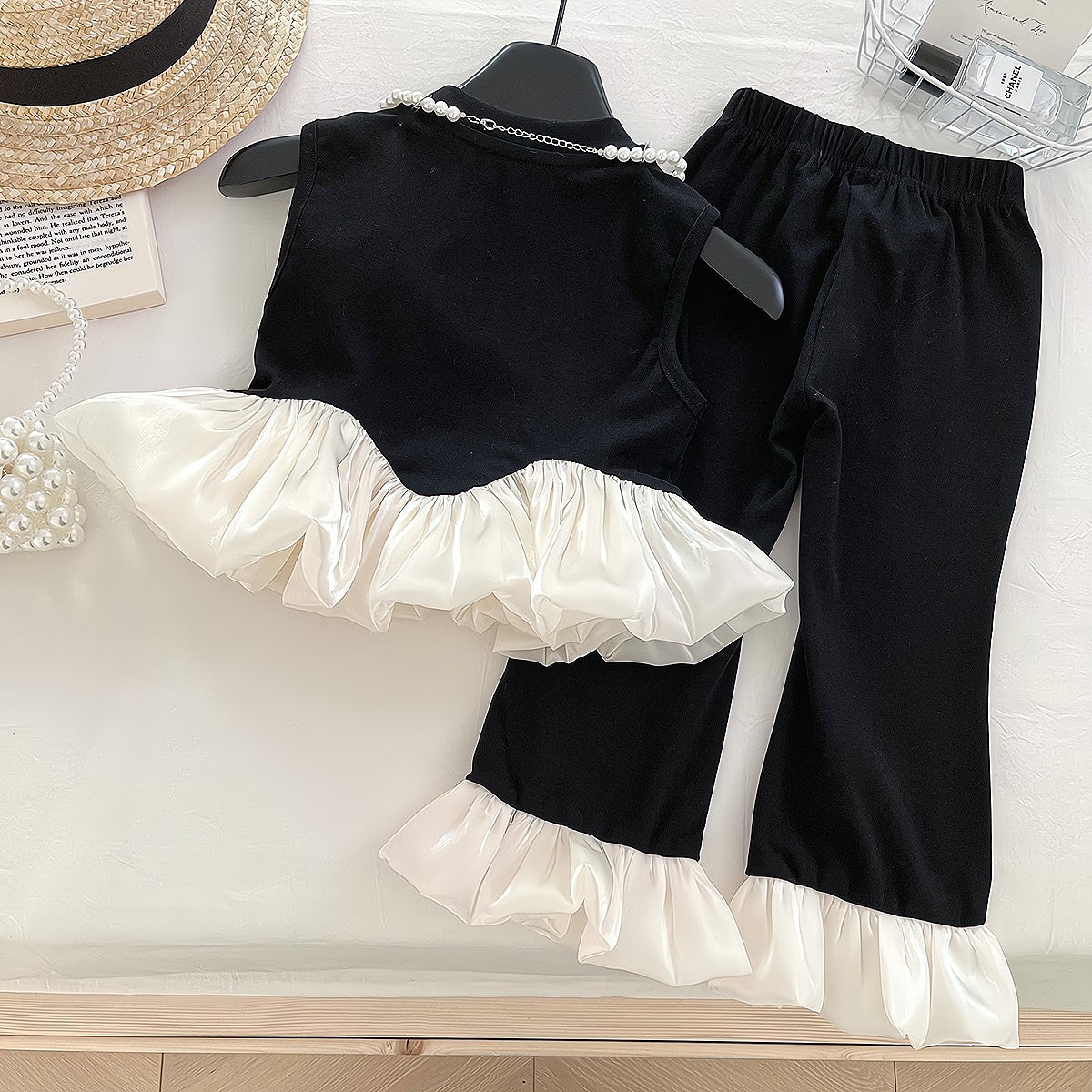 Elegant Summer 2-Piece Girls' Pants Suit, Ages 3-9 | Color: Black | Image 3